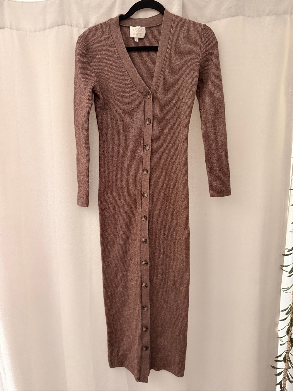 Ronny Kobo Collection Long Button-Front Maxi Dress in Mauve Brown